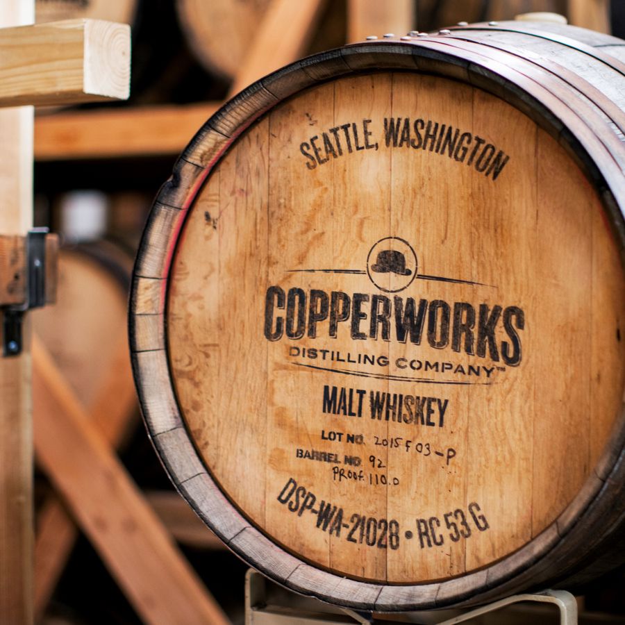 A barrel of malt whiskey ageing at the Copperworks distillery in Seattle
