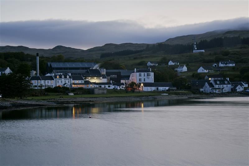 The village of Craighouse by night, home to Isle of Jura distillery