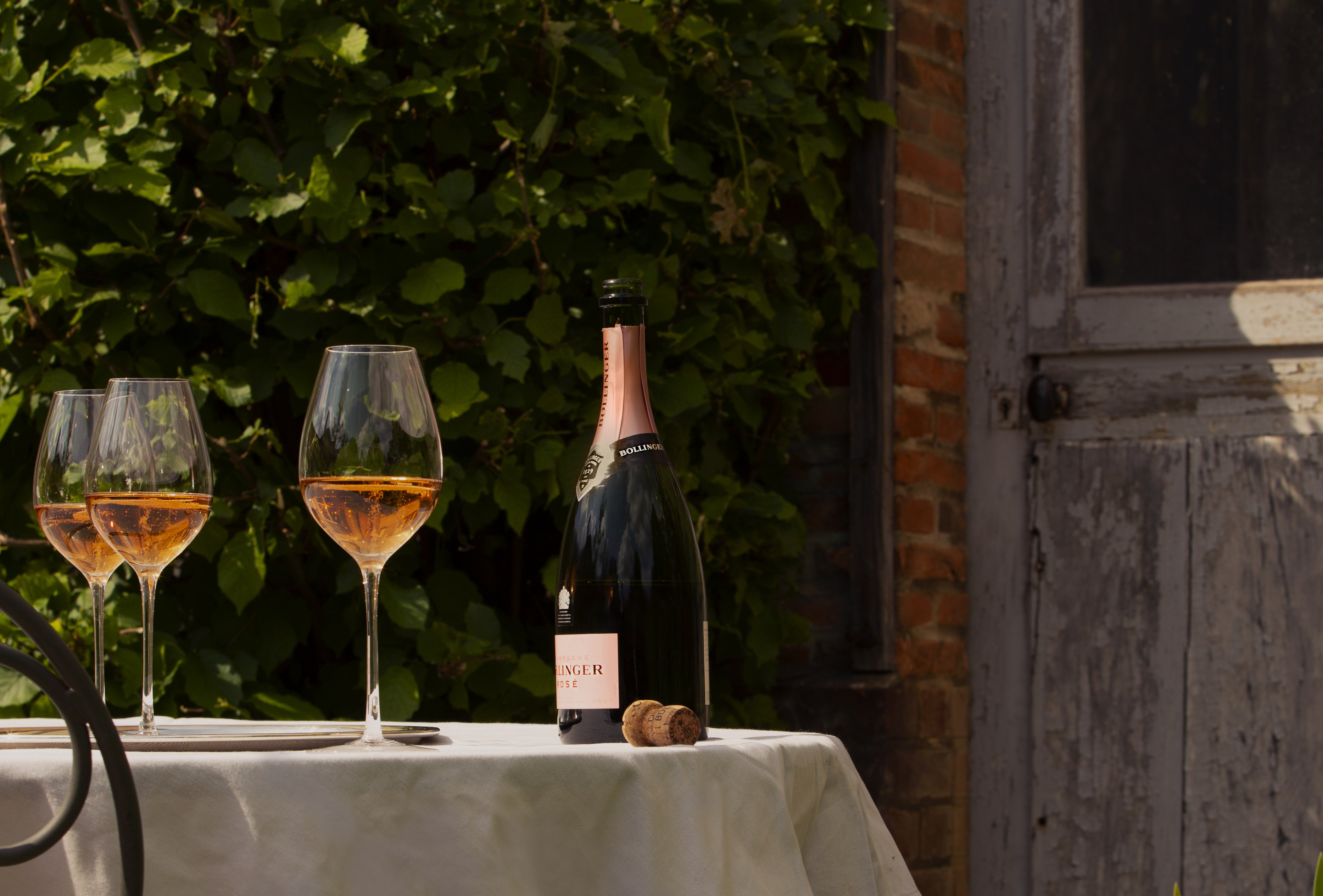 Bollinger rose on table