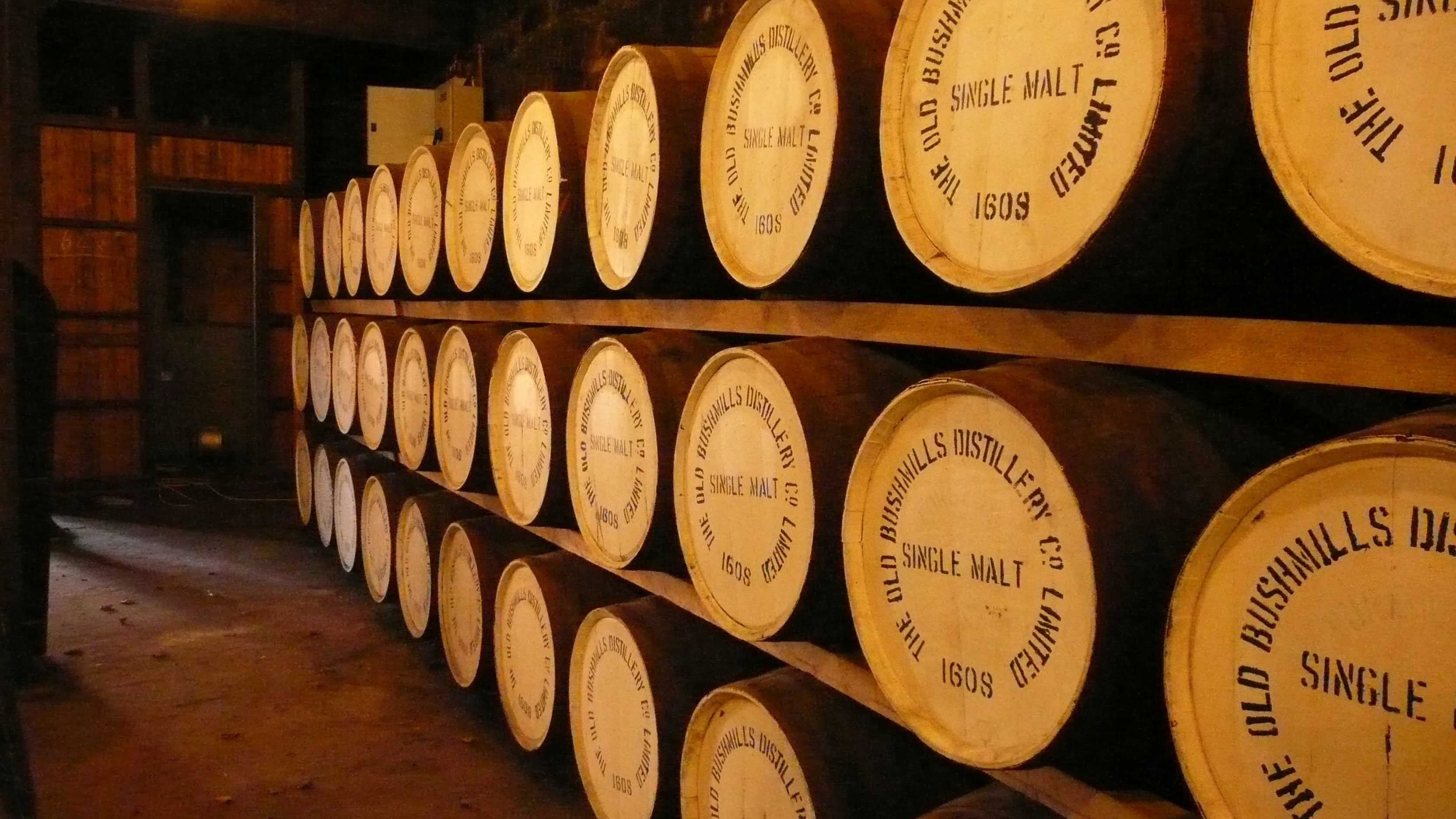 Whisky casks at Bushmills distillery
