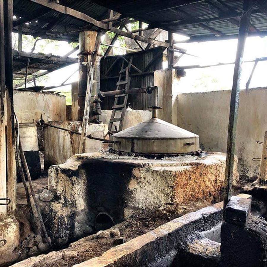 A traditional pot still in a Haitian gildive